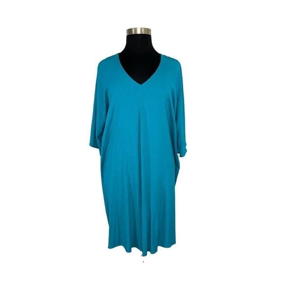 Q'Neel 24 Turquoise Blue Midi Dress Dolman Nordic Lagenlook Mumu - Picture 1 of 8